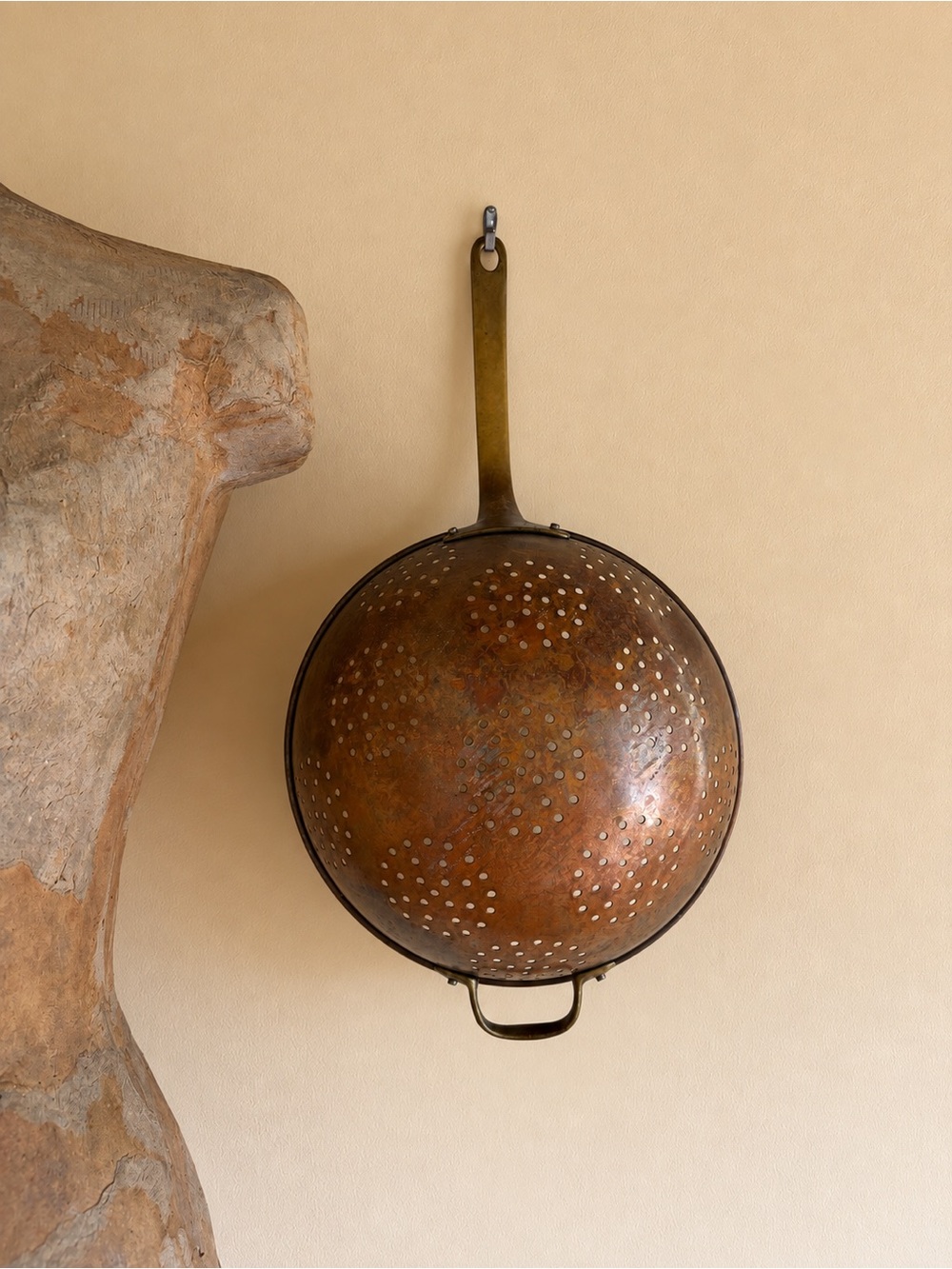 1940s-50’s Vintage Copper & Brass Long Handle Colander Primitive Kitchen Decor